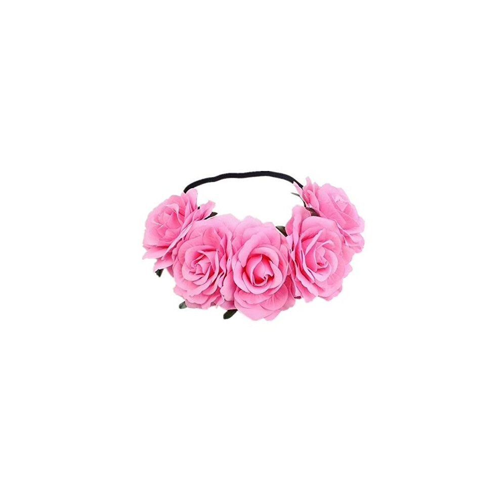 Fascia Per Capelli Con Corona Di Fiori Di Rosa Dnhcll (Rosa) Per Donne E Ragazze - Accessorio Per Capelli In Poliestere Fatto A Mano Con Elastici-image