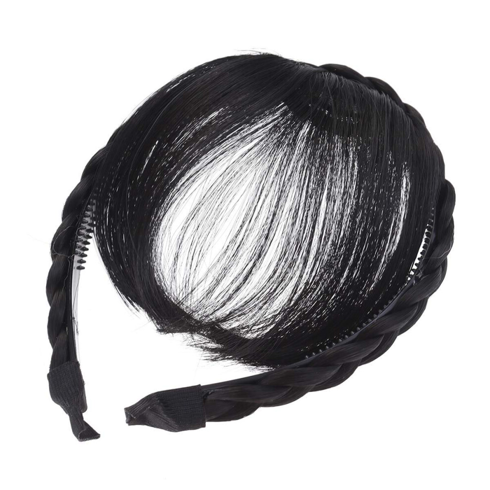 Lurrose Unisex Black Front Hair Bangs Fringe Hair Extensions Synthetic Wigs Headband For Women Girls (Black)
