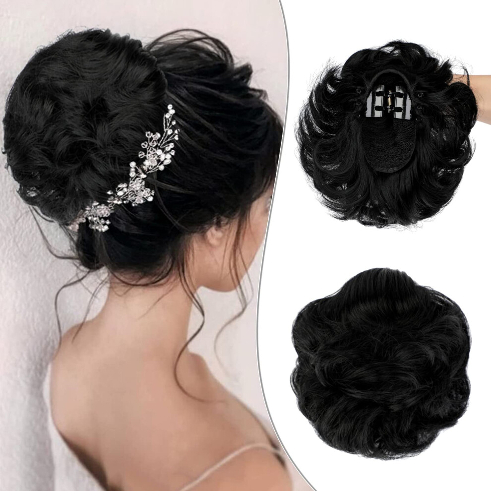 Wodelanle Unisex Claw Clip Messy Bun Hair Piece Wavy Hair Bun Curly Messy Bun Hair Piece Synthetic Tousled Updo Hair Extensions Ponytail Scrunchies Hairpiece