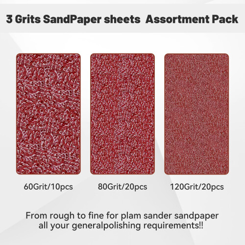 BAOSTC 1/4 Sandpaper Sheet 4-1/2""""*5-1/2"""" Assorted 60-80-120 50PACK 2
