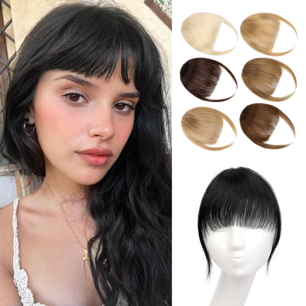 Wodelanle Bangs Hair Clip In Bangs 100% Human Hair Fake Bangs Clip On Bangs Dark Black Faux Bangs Clip In Hair Extensions French Bangs Fringe With Tem