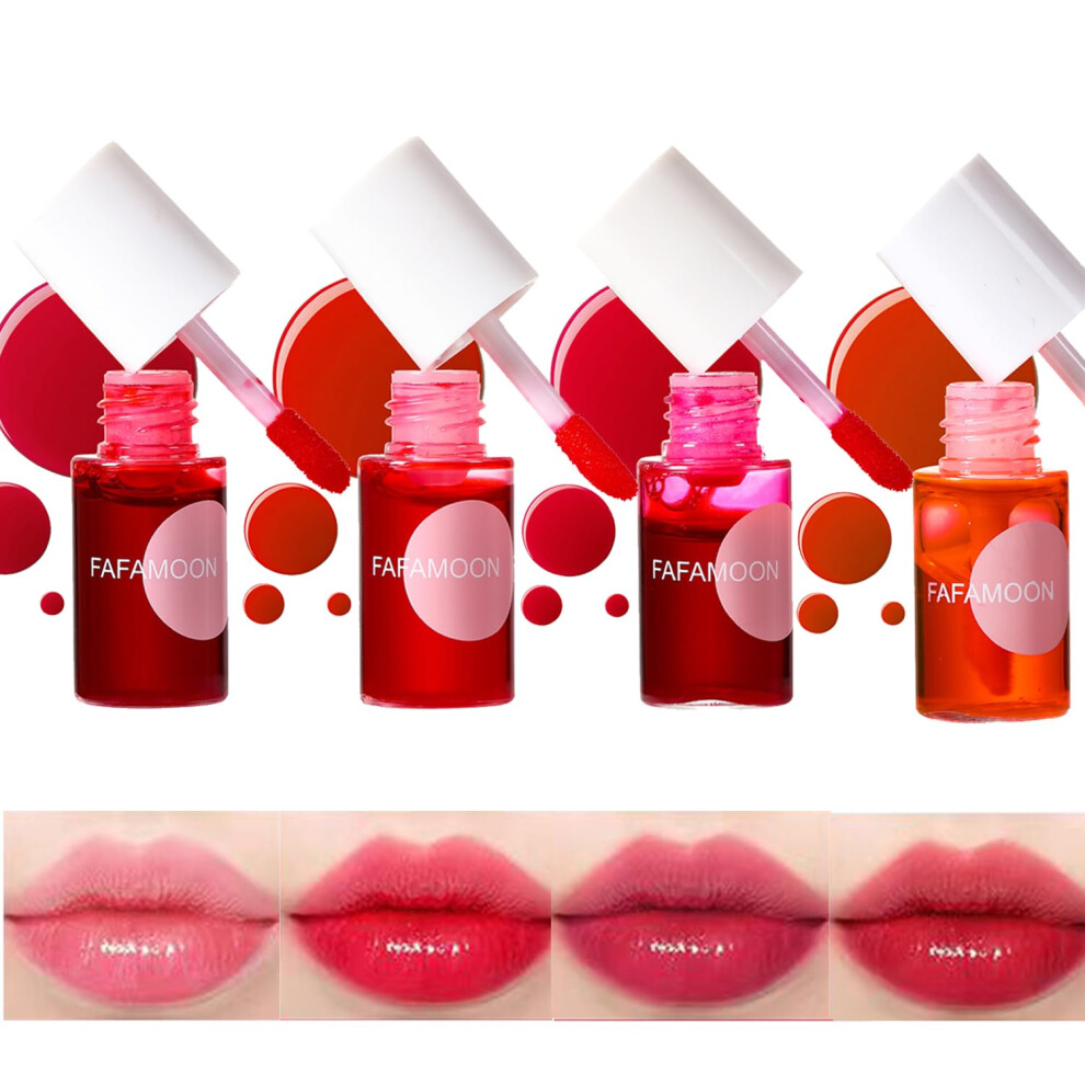 Bekoeen 4Pcs Lip Stain Fafamoon Long Lasting Lip Gloss Moisturizing Lip Gloss Non Sticky Lip Stain Set Non Sticky Lip And Cheek Tint Korean Lip Gloss