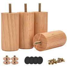 Btowin 4 inch massief houten meubelpoten 4 stuks moderne ronde houten knotvoeten met schroefdraad 5/16'' hangerbouten en montageplaat en schroeven vo