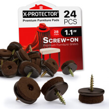 Screw-On Felt Furniture Pads X-Protector 24 PCS - 1.1Chair Leg Floor Protectors for Hardwood Floors - Premium Chair Glides - Brown Floor Protectors fo