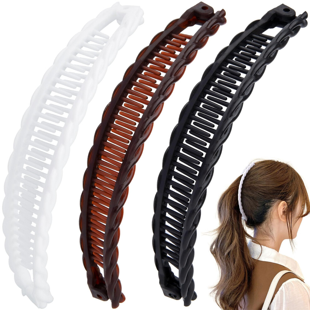 Mxxipp 3Pcs Banana Hair Clips For Women Non-Slip Large Hair Claw Clips Classic Double Combs Hair Accessories For Thick Thin Fine Straight Curly Long