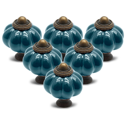Seimneire 12pcs Teal Pumpkin Knobs Vintage Ceramic Cabinet Knobs Dresser Knobs Drawer Knobs Door Knobs Drawer Pulls Dresser Handles with Mounting S