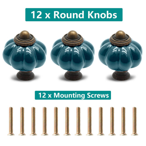 Seimneire 12pcs Teal Pumpkin Knobs Vintage Ceramic Cabinet Knobs Dresser Knobs Drawer Knobs Door Knobs Drawer Pulls Dresser Handles with Mounting S 1