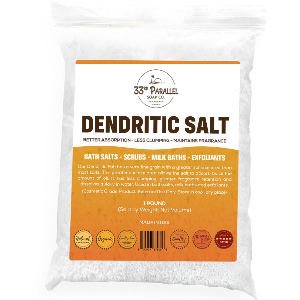 33. Parallel-Soap C Grain Dendritic Salt (1 Lbs / 16 Oz) Premium Fine For Bath Salts Scrubs Exfoliants Milk Baths & More | Sizes 1 To 5 Lbs | (1 Pound)