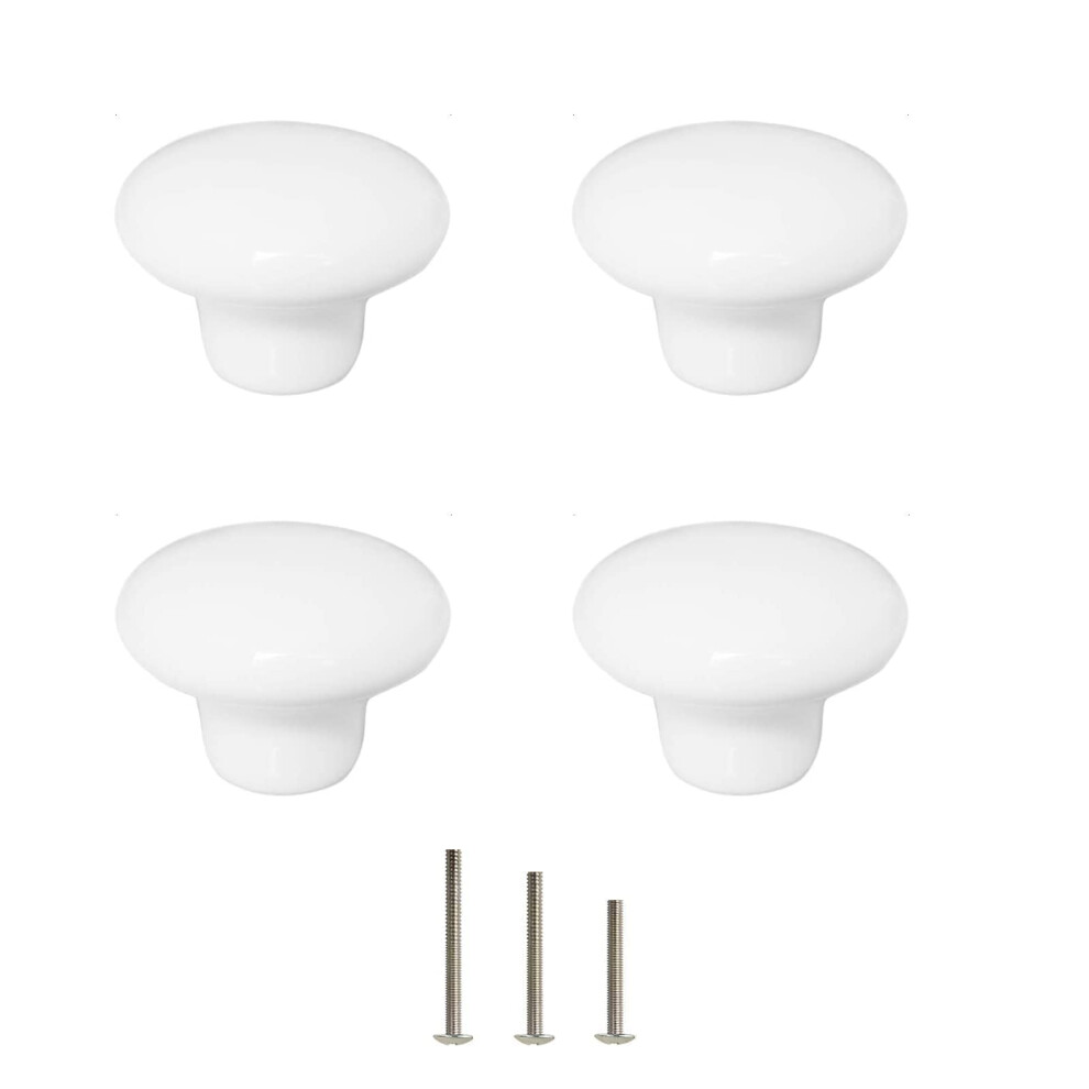 Octinpris 4X White Door Knob Cabinet Retro Round Ceramic Drawer Cupboard Kitchen Dresser Pull Handle Knobs 32Mm/1.25"""" With 3-Sized Screws 745672956490