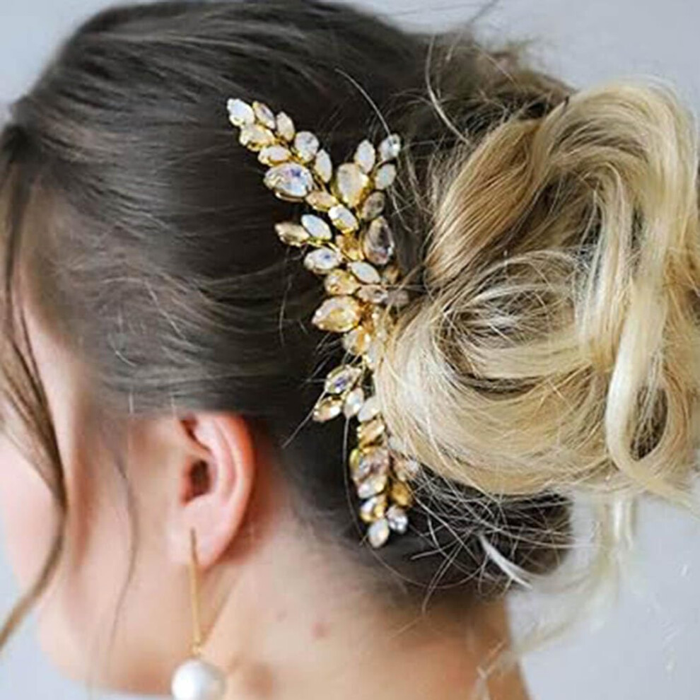 Peineta De Novia Jonky Con Cristales Y Diamantes De Imitaci N Dorados Para El Pelo, Accesorio Para El Pelo De Novia Para Mujer-image
