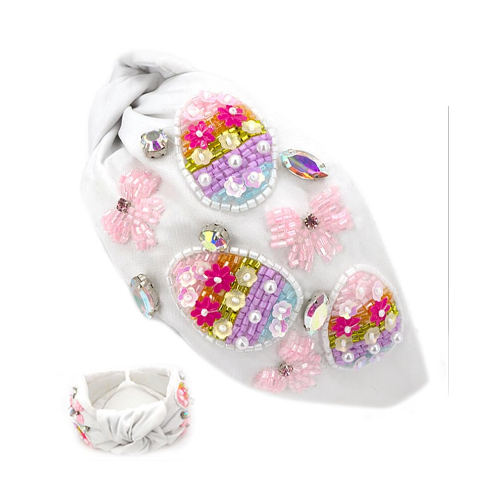 Diadema De Pascua Con Cuentas Y Nudo Cruzado De La Colecci N Miracle: Conejito Y Huevos De Pascua Con Adornos Y Perlas. Diadema Anudada Con Crist-image