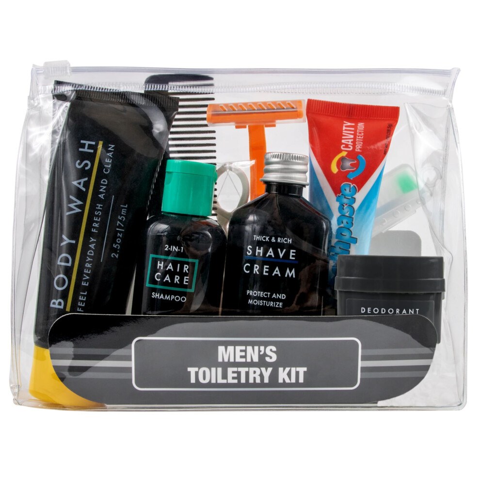 Mens Travel Toiletry Bag with Supplies  13 Piece Travel Size TSA Compliant Oral Care and Grooming Essentials Kit-image-OPC-PGFKGVS-NEW
