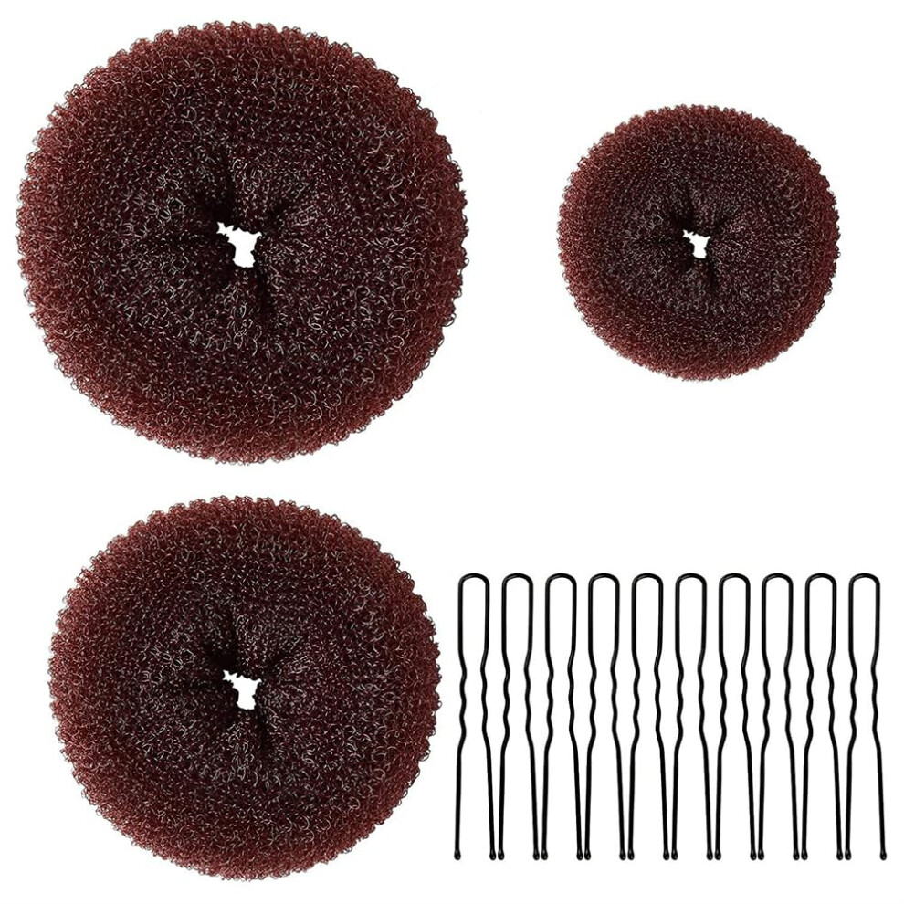 Beaucoup Plus Chaud Unisex Brown Donut Bun Maker 3Pcs Donut Bun Hair Bun Maker 10Pcs Doughnuts Sock Bun Ring Styler Maker (Brown)