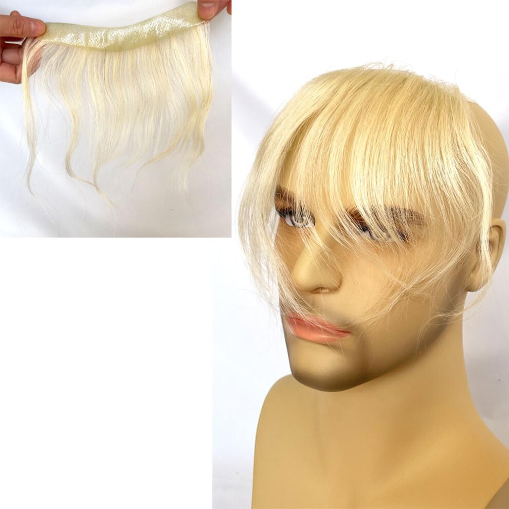 Teraman Unisex Not,Specified Men Forehead Hairline Toupee Real Human Hair Skin Pu Man Hairpieces Hair Topper For Receding Natural Hairline Replacement System (#613 0.78X6.3 Inch)