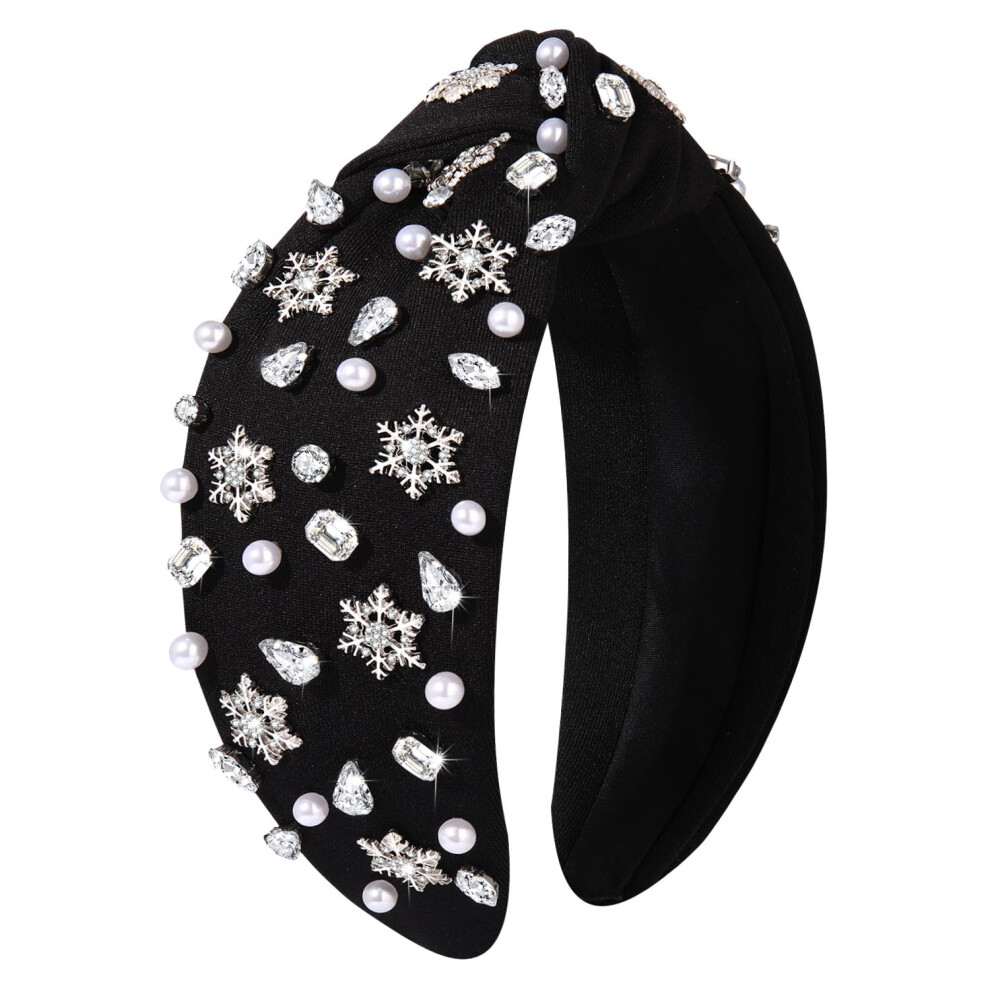 Mokkia Schneeflocken-Stirnband, Weihnachts-Stirnband F?R Damen, Weihnachts-Accessoires, Strasssteine, Kristallperlen, Geknotetes Stirnband, Festliches-image