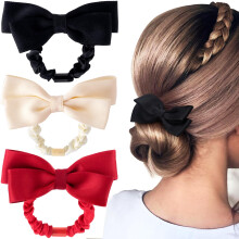 Pndeyo 3pcs Ribbon Bow Scrunchie for Women Non-Slip Bowknot Hair Ties Band Elastic Bow Ponytail Holder Hair Accessories for Thick Thin Curly Straig
