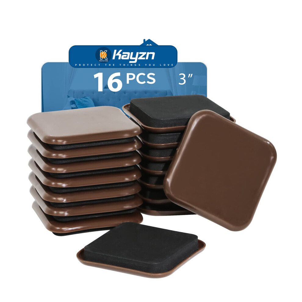 Kayzn Square Furniture Sliders 16Pcs 3 Inch Furniture Moving Kits Carpet Slider For Moving Heavy Furniture Reusable Furniture Movers Sliders - Prote 786411751167