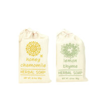 Greenwich Bay Trading Set of 2 Herbal Soaps Honey Chamomile and Lemon Thyme - 6.4 Oz Bars Wrapped in Drawstring Cloth Sacks-Enriched with Shea Butter