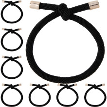 Mxxipp 8pcs Black Knotted Hair Ties for Women Non-Slip Elastic Hair Rope Ponytail Holders Adjustable Stretchy Rubber Hair Bands Accessories for Thi