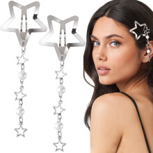 CustomyLife 2 stks Ster Parel Snap Haarspeldjes y2k Zilveren Haarspeldjes Leuke Kwastje Metalen Haarspelden Bruiloft Gala Haar Styling Accessoires vo