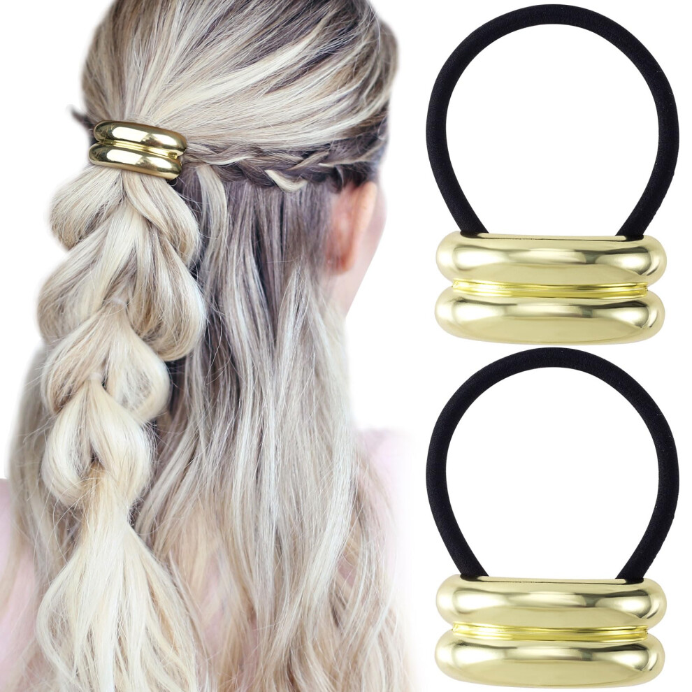 Smallcat 2 Pezzi Elastici Per Capelli In Metallo Con Polsino, Elastici Per Coda Di Cavallo Placcati In Oro, Eleganti Accessori Decorativi Per Cap-image