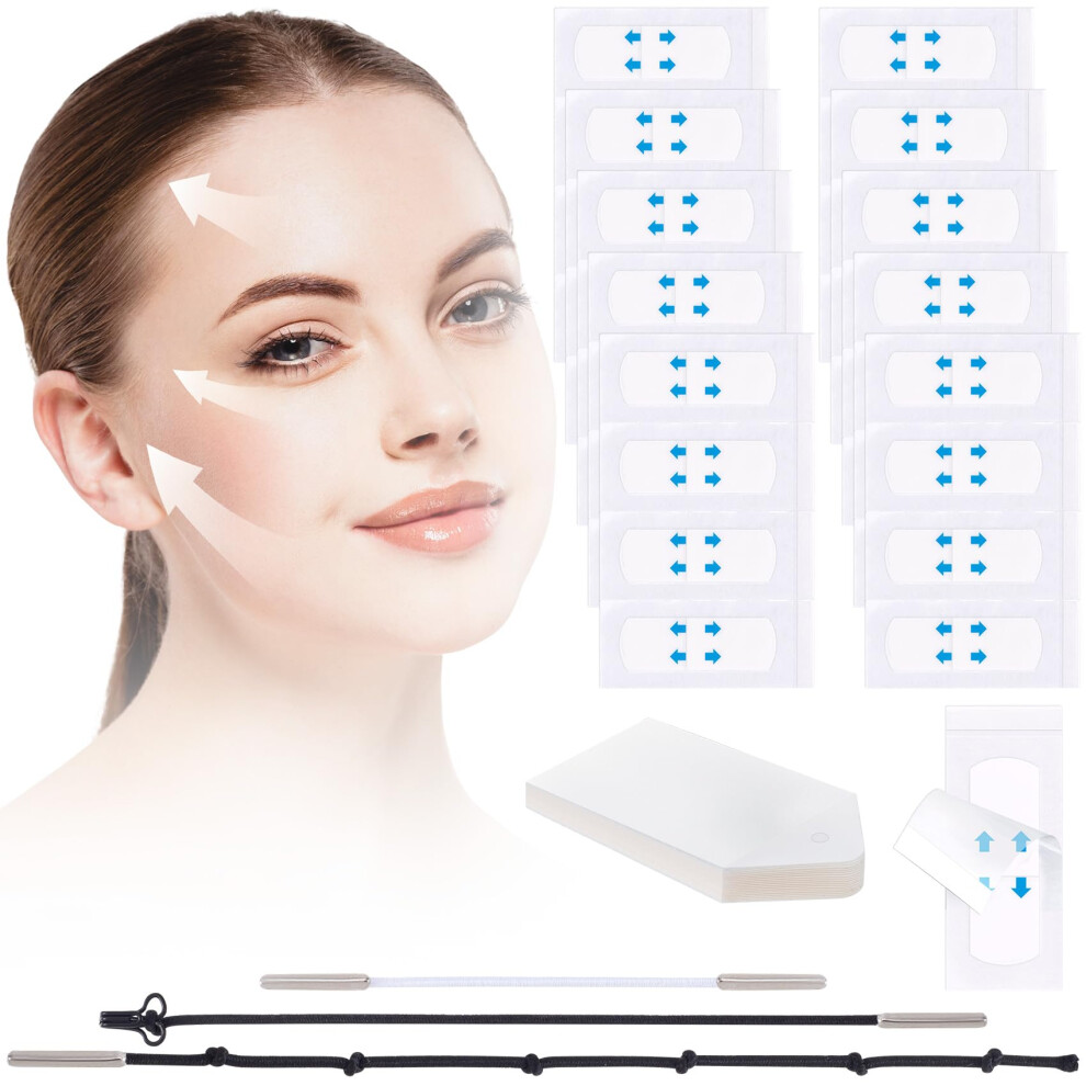 PAGOW Kit de lifting du visage 60 pièces + 3 cordes de levage, adhésif instantané invisible pour le relâchement cutané, le cou, le double menton,