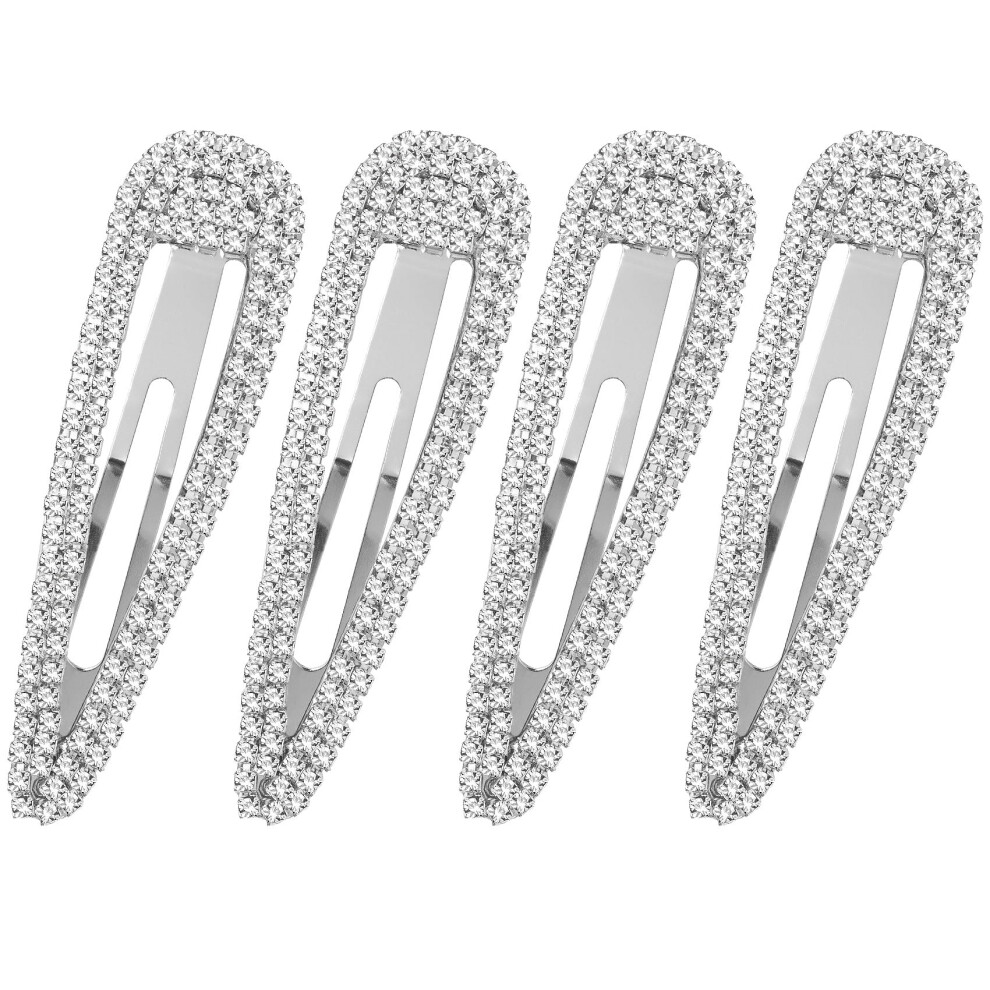 Hinzic 4Pcs 3 Inch Rhinestone Hair Clips Sparkly Snap Hair Barrettes Metal No Slip Silver Hair Pins Valentines Wedding Party Prom Birthday Accessori