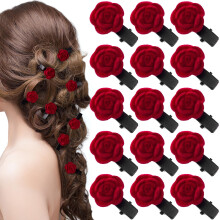 HINZIC 20Pcs Valentine Rose Flower Mini Hair Clips Red Floral Hair Barrettes Decorative Brooch Cute Headpiece Vintage Hairpin Accessories for Women