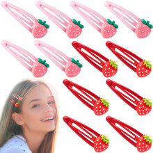 PAGOW 12 db Eper hajcsat Y2K Cute Hair Barrettes Fruit Cutecore Hajkiegsztok Dekoratv fmpattinthat hajkapcsok noknek (piros, stt rzsaszn)