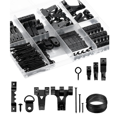 Mr. Pen- 220pc Black Picture Hanging Kit Nails Hooks & Hardware