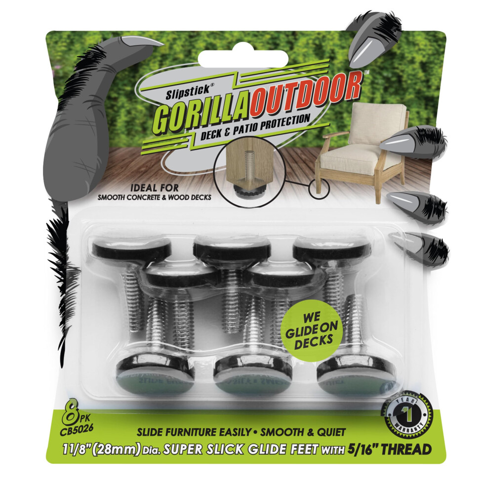 Slipstick Gorilla Outdoor Adjustable Furniture Levelers (8 Pack) Weatherproof Screw In Leg Glides For Chairs Tables And Outdoor Furniture Feet 1-1/ 693920050264