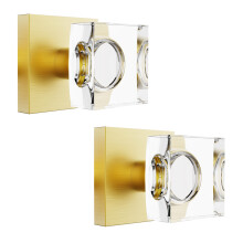 2 Pack Gold Crystal Glass Door Knobs - Satin Brass Square Modern Door Handles for Hall  Pantry  Closet