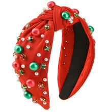 Daketle Christmas Headband Christmas Pearl Knotted Hairband Girls Headbands Headpieces Hair Accessories (Red M)