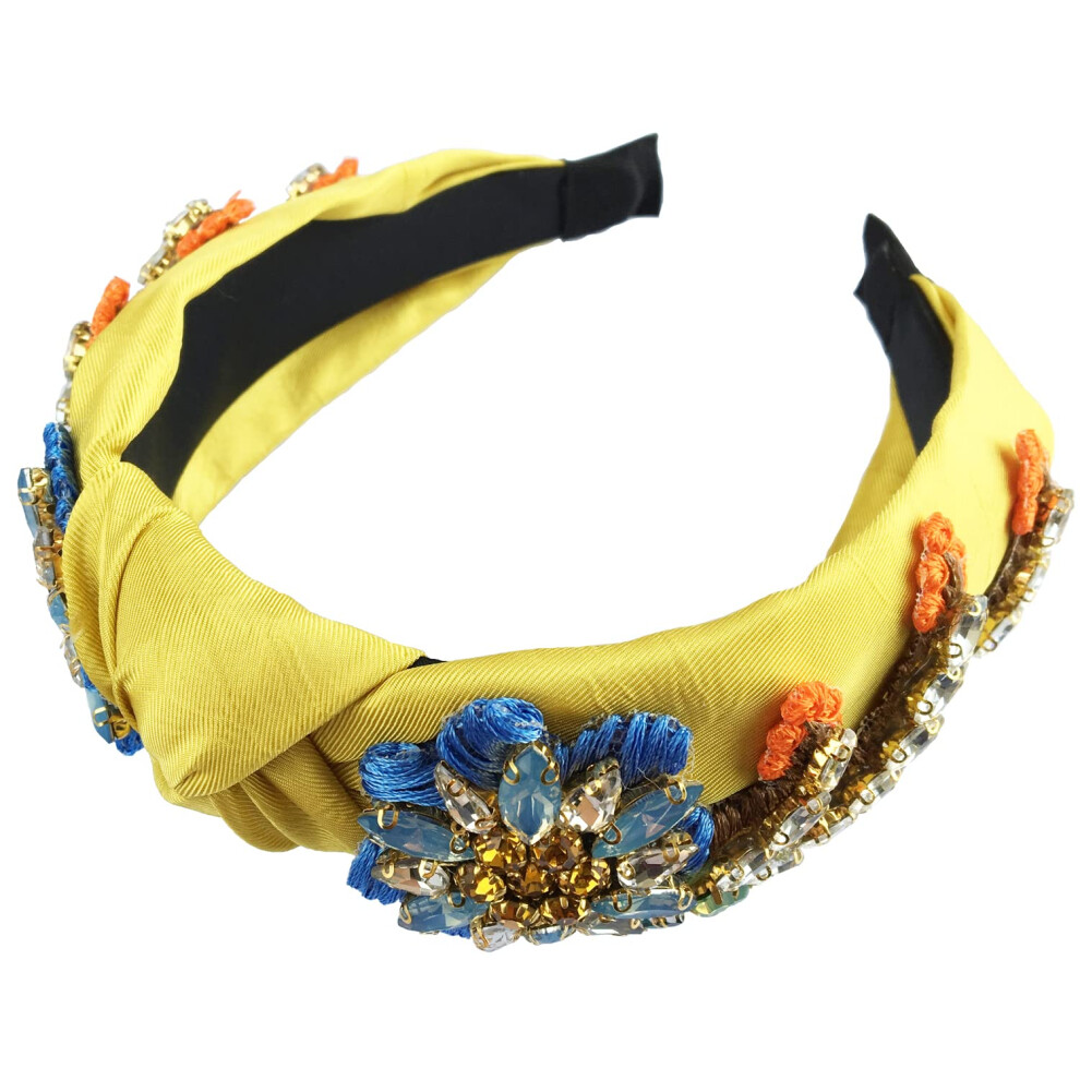 Yusier Unisex Yellow Baroque Rhinestone Crystal Hairband Satin Fabric Hair Hoop In For Women Hair Accessories Exquisite Hairband A Variety Of Colors 1 C