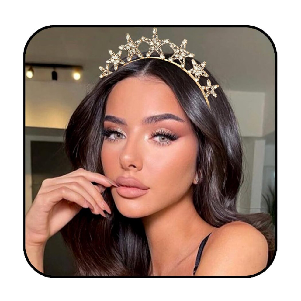 Formery Unisex Gold Star Rhinestones Crown Headband Crystals Greek Goddess Hair Bands Party Festival Prom Headpiece Hair Accessories For Women And Girls (Gold)