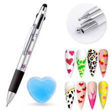 Nail Dotting Pen Nail Art Dotting Tools in Ballpoint Pen Design with Wax Nail Art Kit 5 in 1 Nail Art Tip Dot Paint Manicure Kit Rhinestone Wax Pick