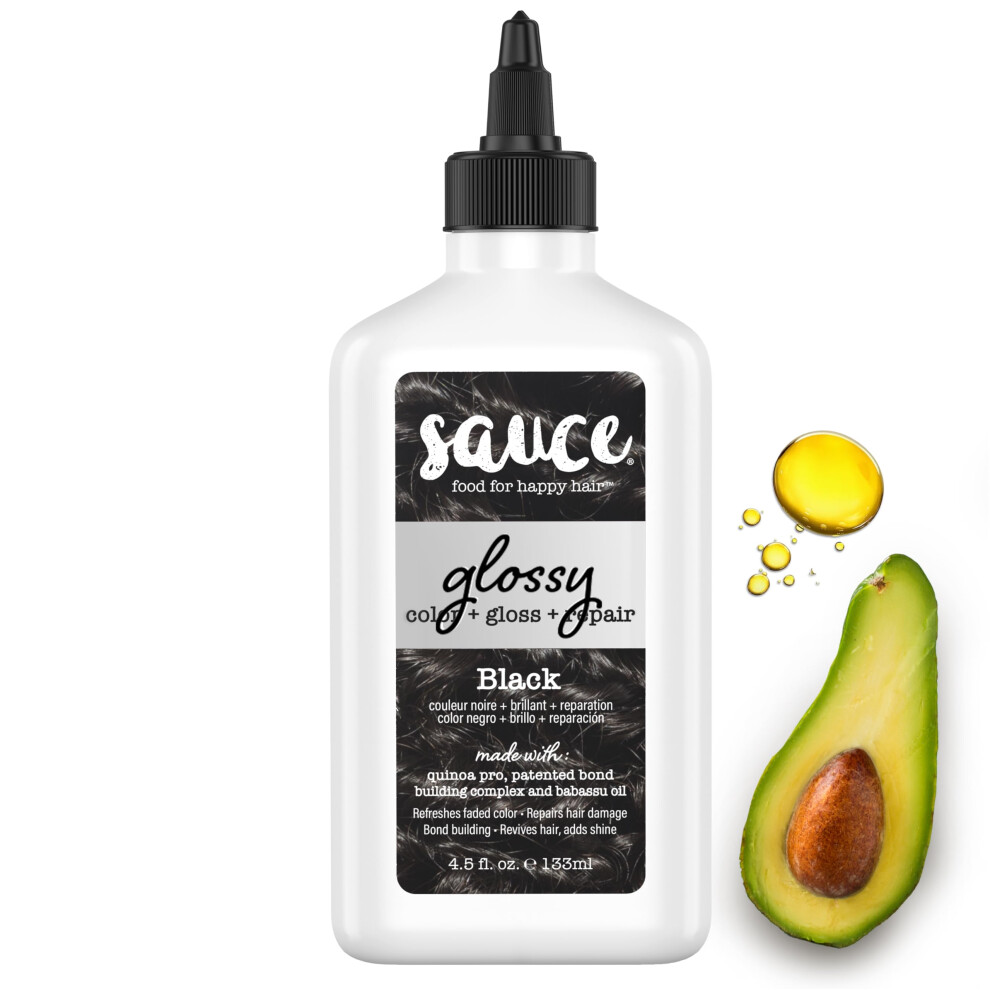 Sauce Beauty Glossy Color + Gloss + Repair  Black  Semi Permanent Hair Dye with Bond-Building and Color-Fade Protection Technology  Adds Shine & Deep