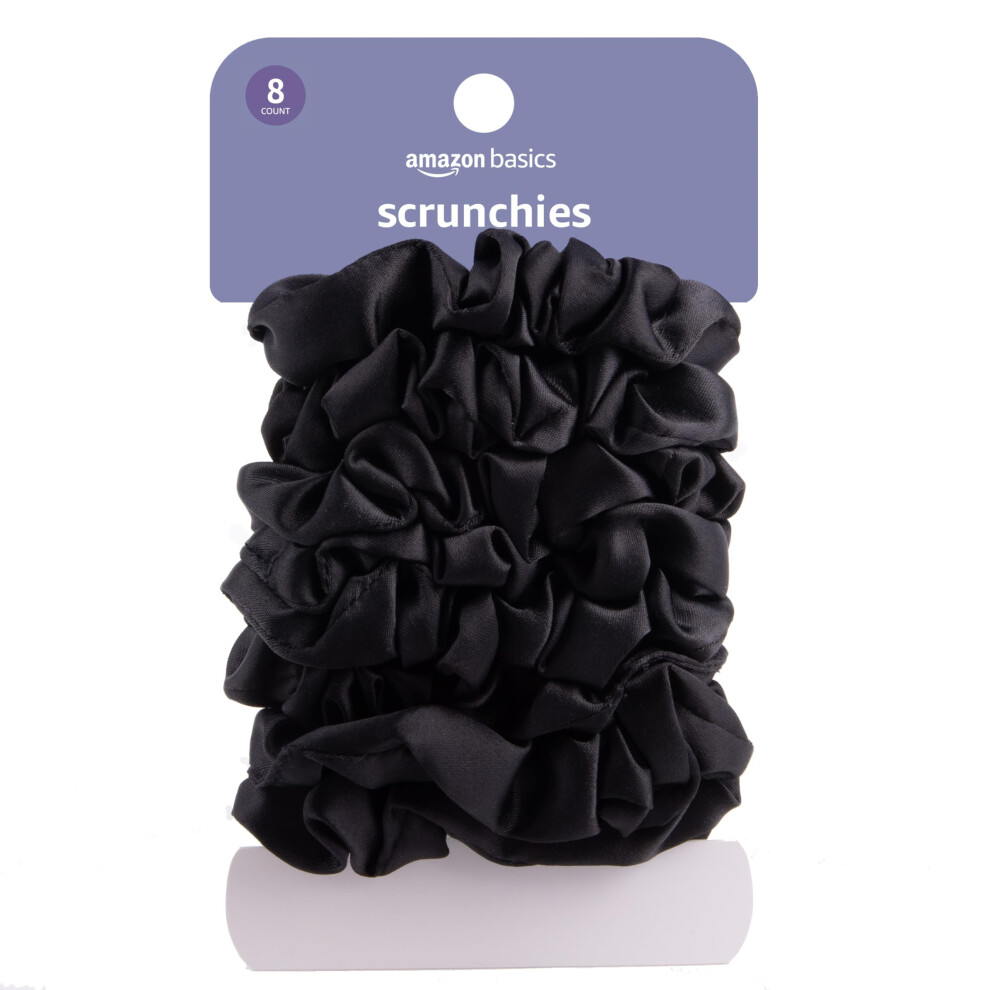 Amazon Basics Satin Scrunchies Black Hair Ties  Pack of 8
