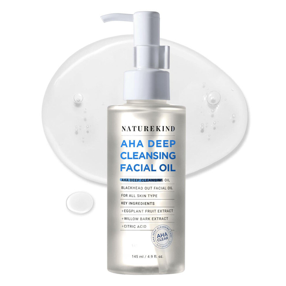 Naturekind Aha Deep Cleansing Facial Oil With Jojoba Oil, Tea Tree Oil, Pha And Centella Asiatica, Korean Blackhead Remover, Pore Cleaner And Sebum Re