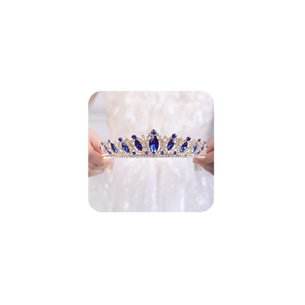Diad   me en cristal JWICOS avec peigne pour femme, couronne de reine, mariage, f   te de mari   e (bleu)