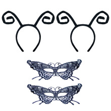YAXAMING 4 db Halloween Pillang Antenna Fejpnt Csipke maszk Fekete hajkarikk Masquerade maszk llati fejdsz Hajpnt Hajpntok Noi Cosplay Fesztiv