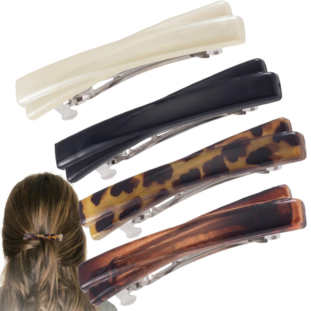Varmdukke 4 Pcs Small French Hair Barrettes 2.5 Inch Curved Tortoise Shell Hair Clip For Women 4 Colors Glossy Flat Rectangle Hair Accessories For T