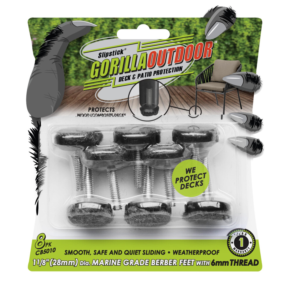 Slipstick Gorilla Outdoor Adjustable Furniture Levelers (8 Pack) Weatherproof Screw In Leg Glides For Chairs Tables And Outdoor Furniture Feet 1-1/ 693920050103