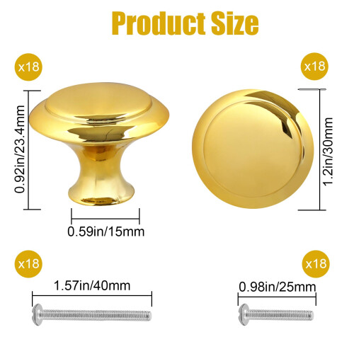 Romeda 18 Pieces Drawer Knobs  30mm Golden Cabinet Knobs  Drawer Pulls and Knobs  Dresser Knobs  Kitchen Knobs  Dresser Drawer Knobs  Knobs for Cabine 1