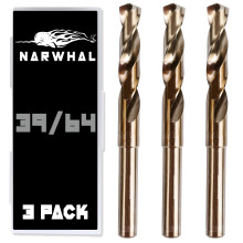 39/64 Cobalt Drill Bits - 3 Pack - 6 Inch Length - M35 Cobalt Drill Bits with Storage Case - Perfect Drill Bits for Metal Hardened & Stainless Steel