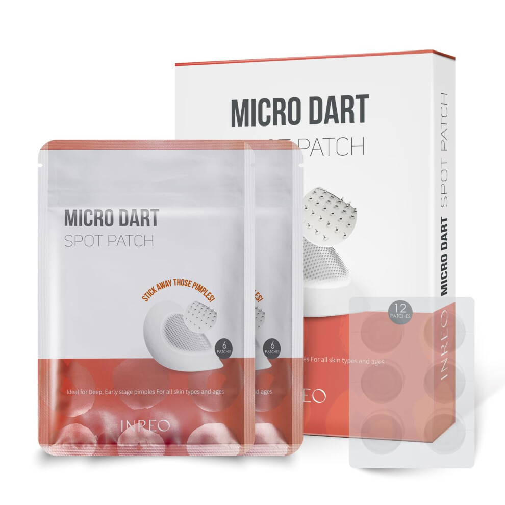 Inreo Pimple Patch | Microdart Acne Patches | Hydrocolloid Patch | Invisible Pores& Blemish Patches | Micropoint Pimple Patch | 12 Patches