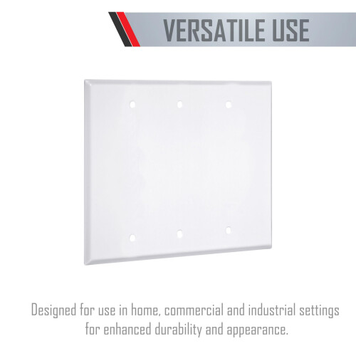 TayMac WW-BBB Standard Metallic Wallplate with Blank  Three Gang  White Smooth 2