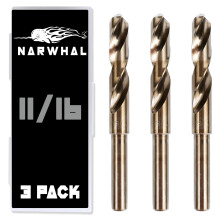 11/16 Cobalt Drill Bits - 3 Pack - 6 Inch Length - M35 Cobalt Drill Bits with Storage Case - Perfect Drill Bits for Metal Hardened & Stainless Steel