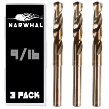 9/16 Cobalt Drill Bits - 3 Pack - 6 Inch Length - M35 Cobalt Drill Bits with Storage Case - Perfect Drill Bits for Metal Hardened & Stainless Steel