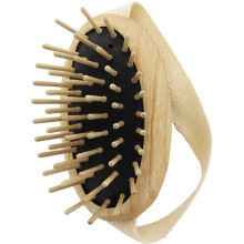 TEK - Hoofdhuidmassageborstel van essenhout met riem, ideaal voor het wassen van de lucht en het aanbrengen van lotions tegen haaruitval, 8,5 x 5 cm